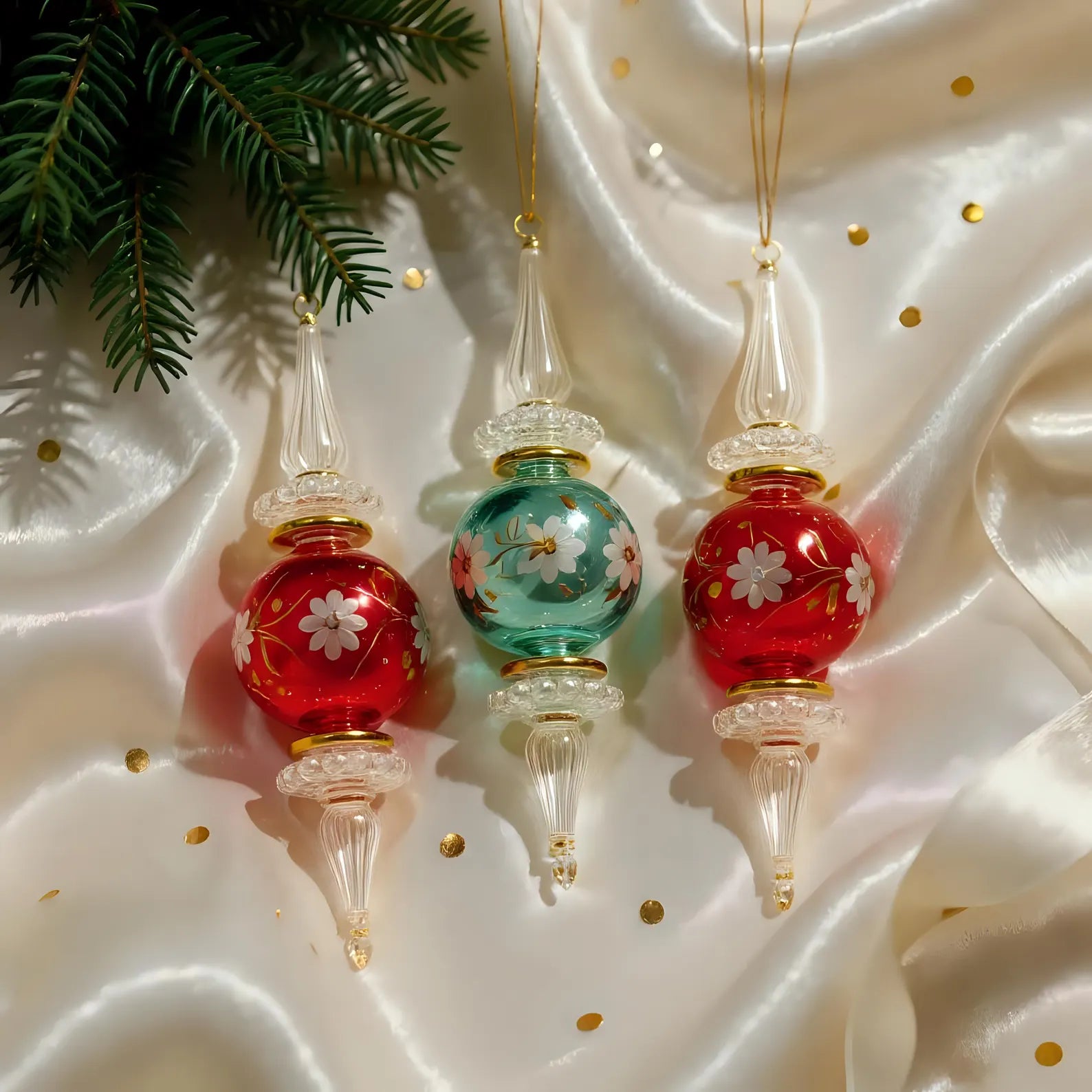 Set of 3 Hand Blown Glass Christmas